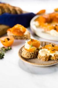 Roasted Apricot cheese spread appetizer on baguette