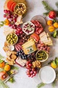 Holiday charcuterie board with comte cheese.