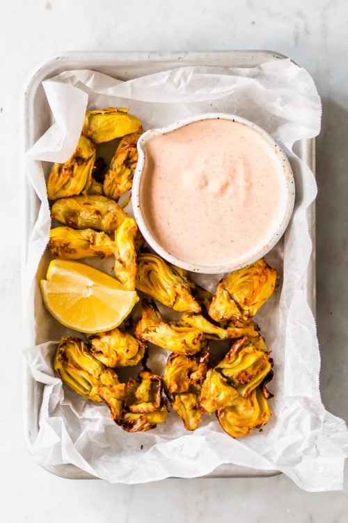 Air Fryer Artichoke Hearts with Garlic Aioli (Keto and Low Carb) Lena