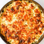 Au gratin potatoes in a pan.