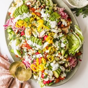 Chicken Cobb salad on a serving plate.
