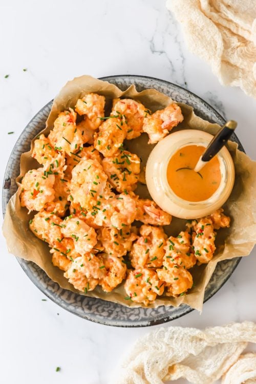 Bang bang shrimp on a platter.