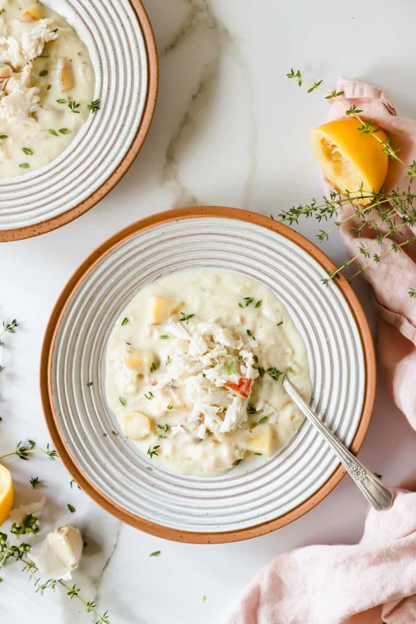 Crab soup in a bowl.