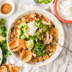 Instant Pot white chicken chili in a bowl.