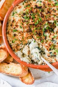 Spoonful of crab spinach artichoke dip.