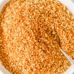 Toasted garlic panko breadcrumbs in a bowl.