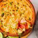 Buffalo chicken dip in a bowl.
