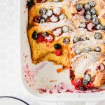 Scoop taken from baked French toast dish.