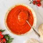 Tomato gravy in a bowl.