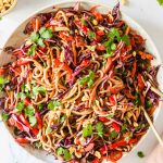 Asian noodle salad in a bowl.
