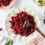 Cooked beet salad in a bowl.