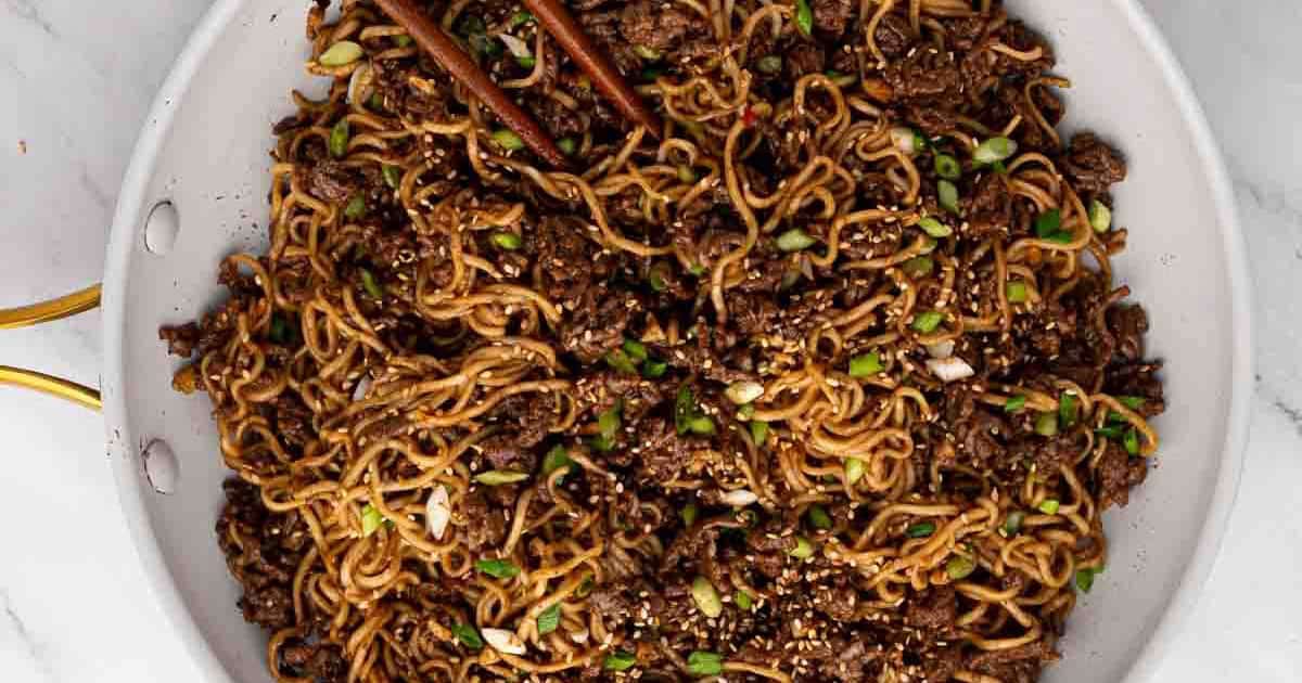 Mongolian Ground Beef Noodles - Lena's Kitchen